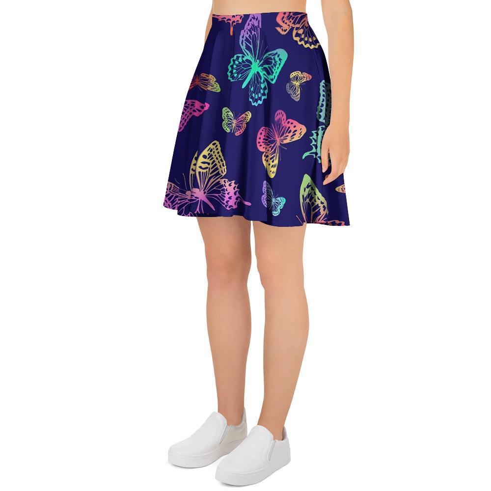 Neon Butterfly Print Women's Skirt-grizzshop