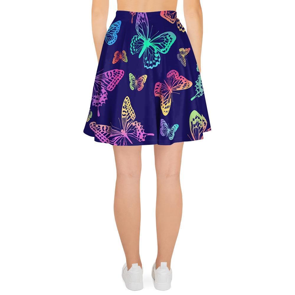 Neon Butterfly Print Women's Skirt-grizzshop