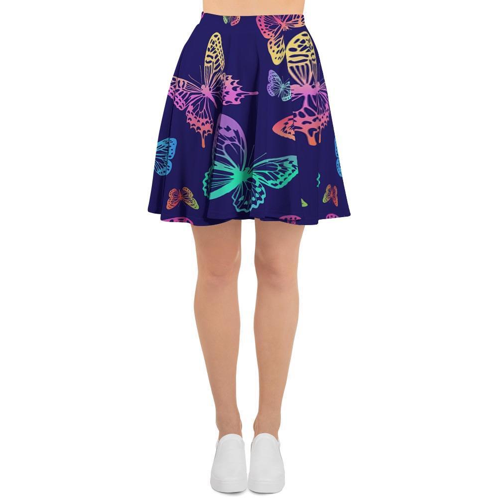 Neon Butterfly Print Women's Skirt-grizzshop