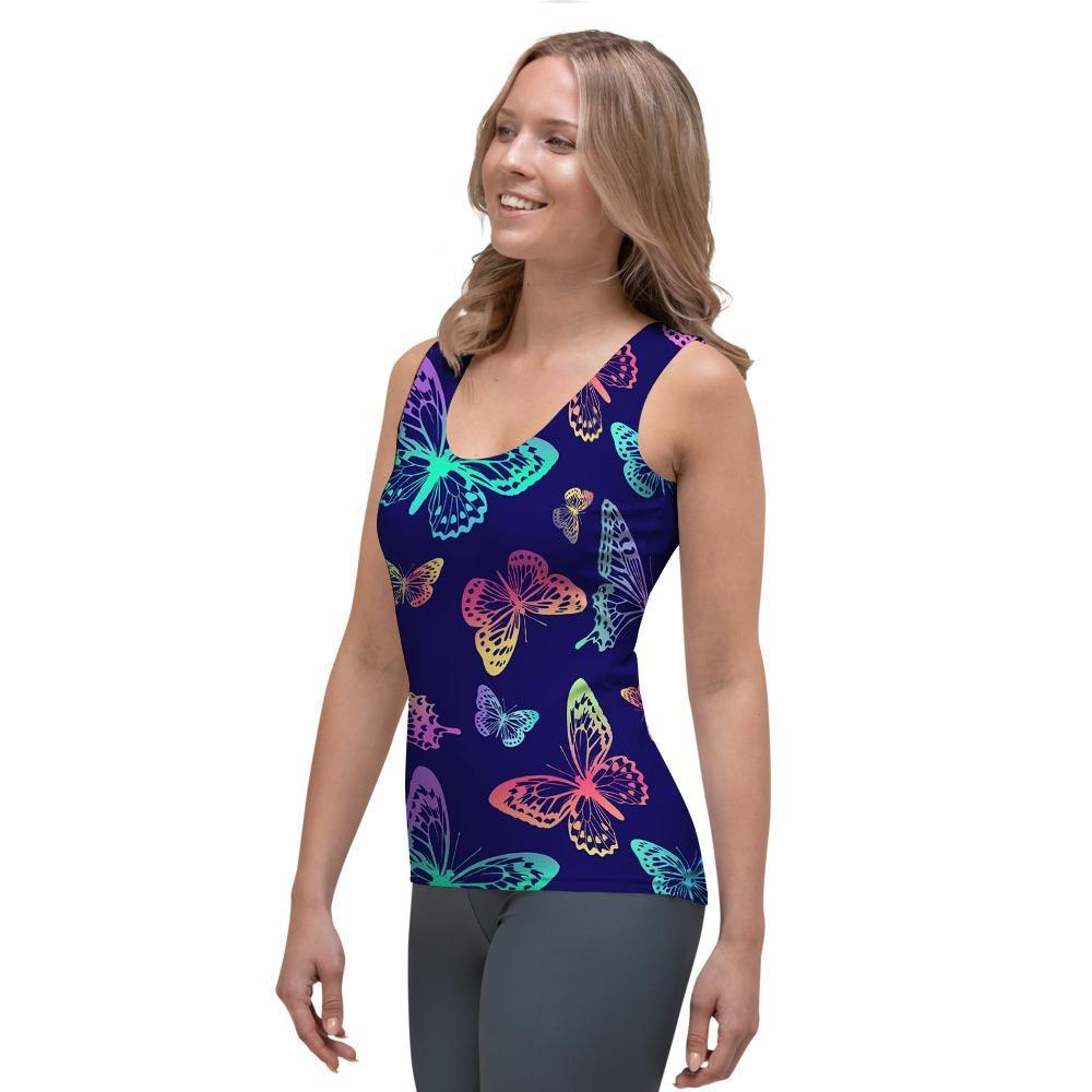 Neon Butterfly Print Women's Tank Top-grizzshop