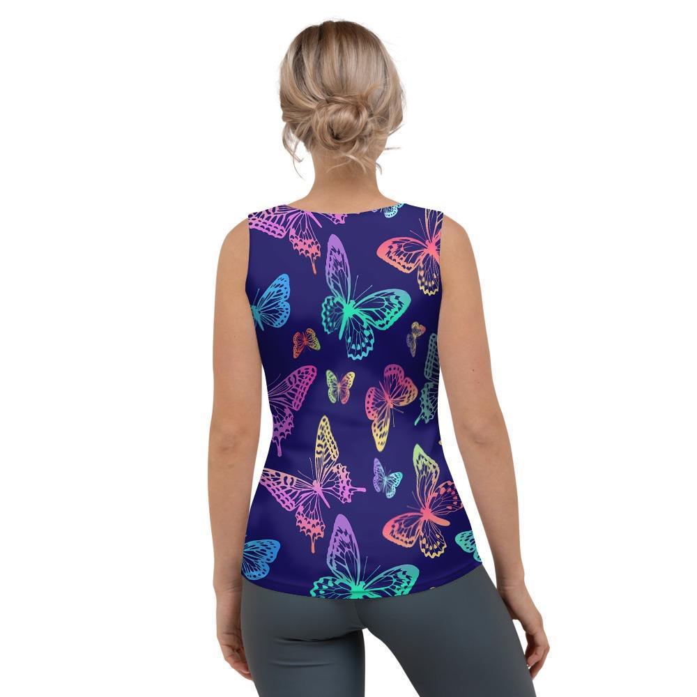 Neon Butterfly Print Women's Tank Top-grizzshop