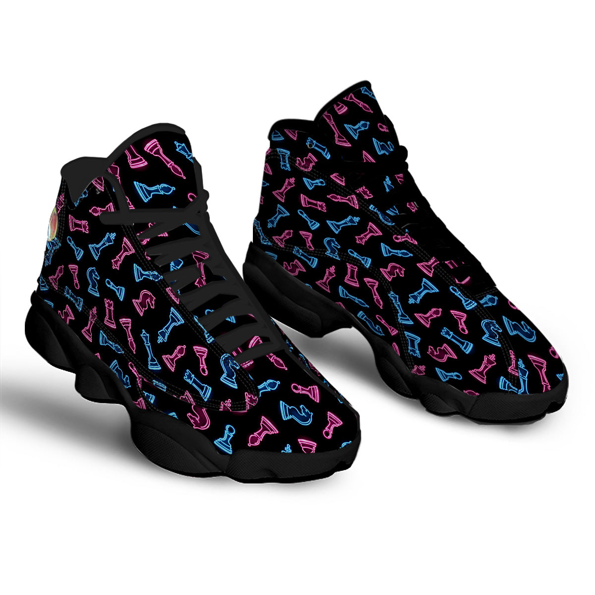 Neon Chess Pieces Print Pattern Black Basketball Shoes-grizzshop
