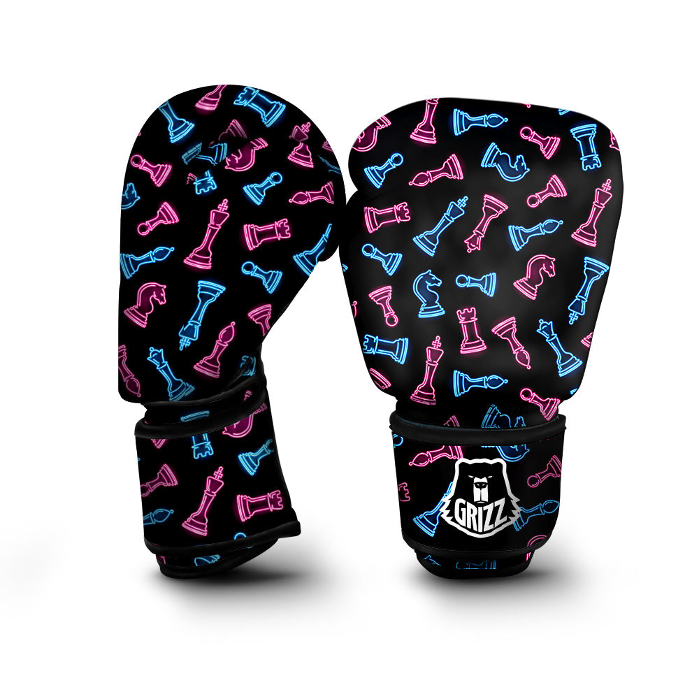 Neon Chess Pieces Print Pattern Boxing Gloves-grizzshop