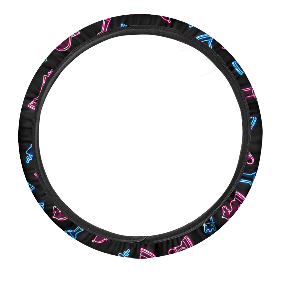 Neon Chess Pieces Print Pattern Car Steering Wheel Cover-grizzshop