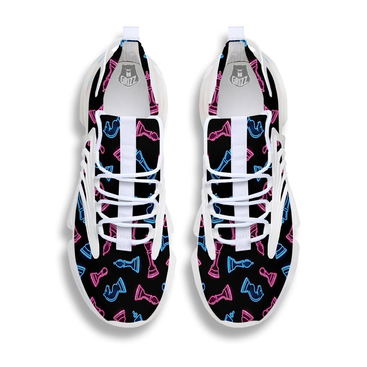 Neon Chess Pieces Print Pattern White Gym Shoes-grizzshop