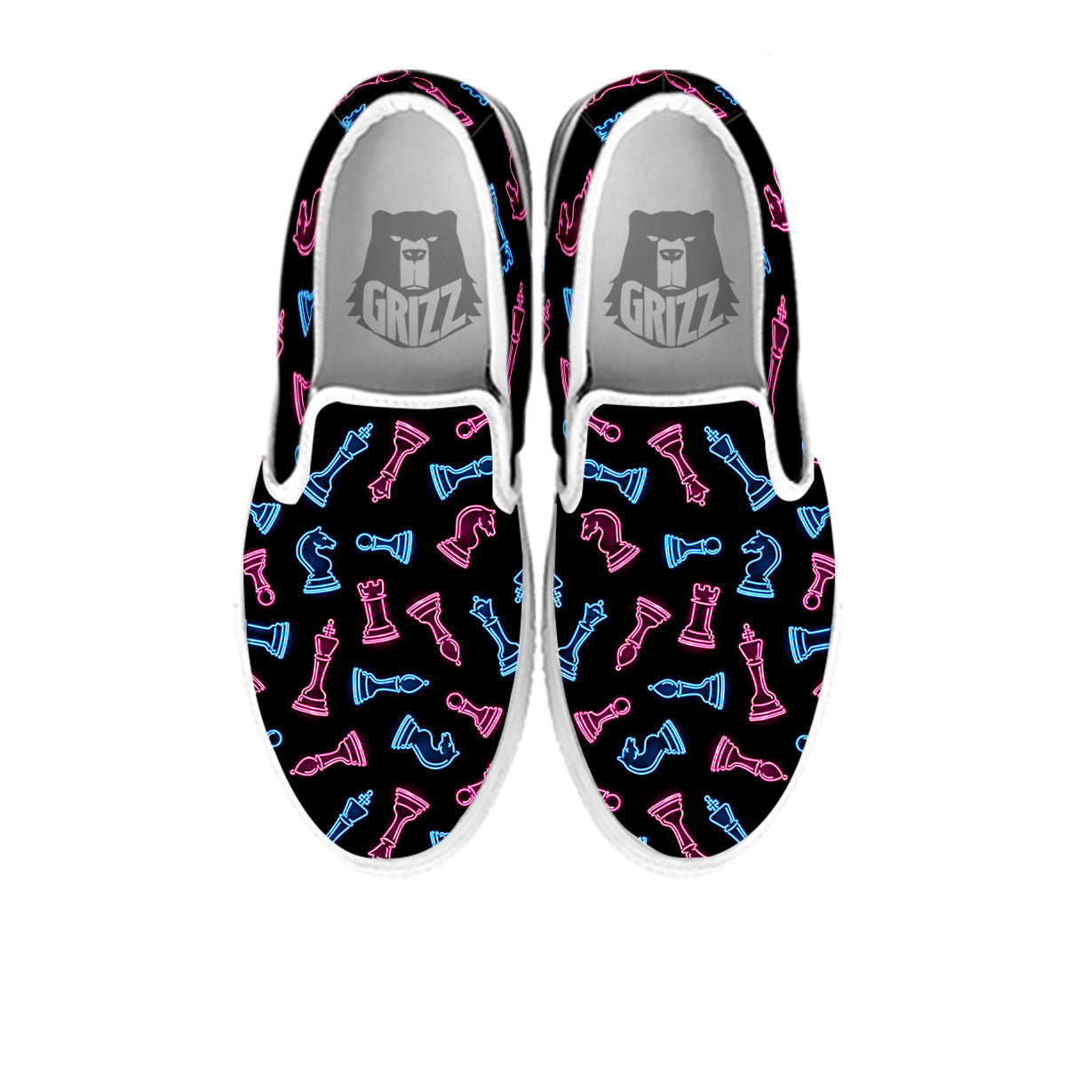 Neon Chess Pieces Print Pattern White Slip On Shoes-grizzshop