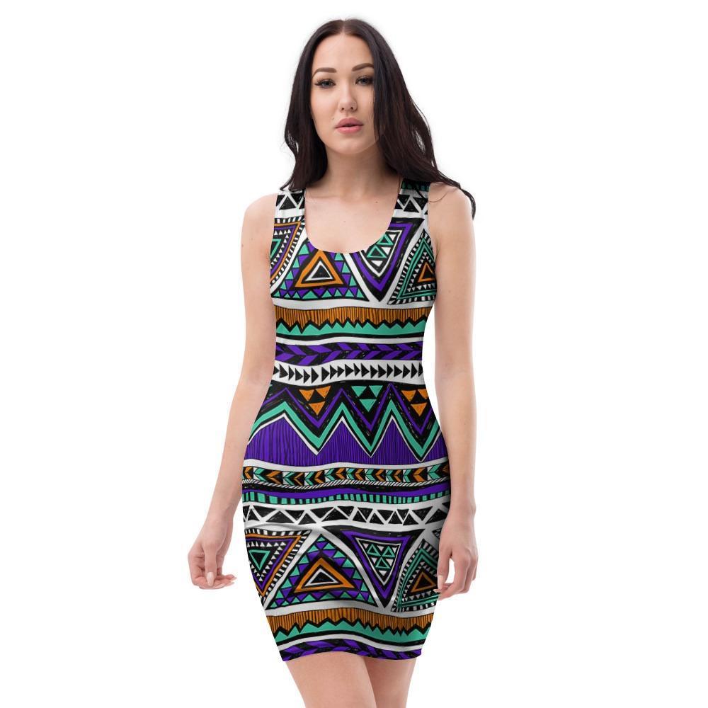 Neon Color Indian Aztec Doodle Bodycon Dress-grizzshop