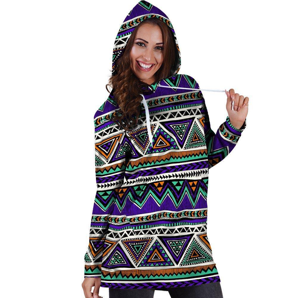 Neon Color Indian Aztec Doodle Hoodie Dress-grizzshop