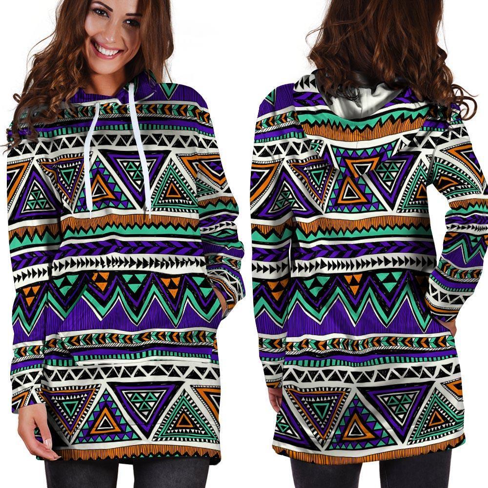 Neon Color Indian Aztec Doodle Hoodie Dress-grizzshop
