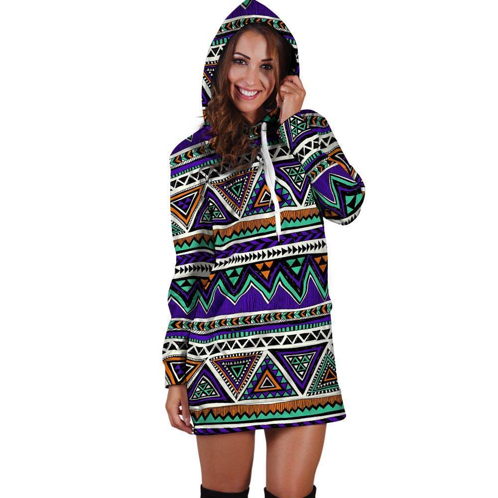 Neon Color Indian Aztec Doodle Hoodie Dress-grizzshop