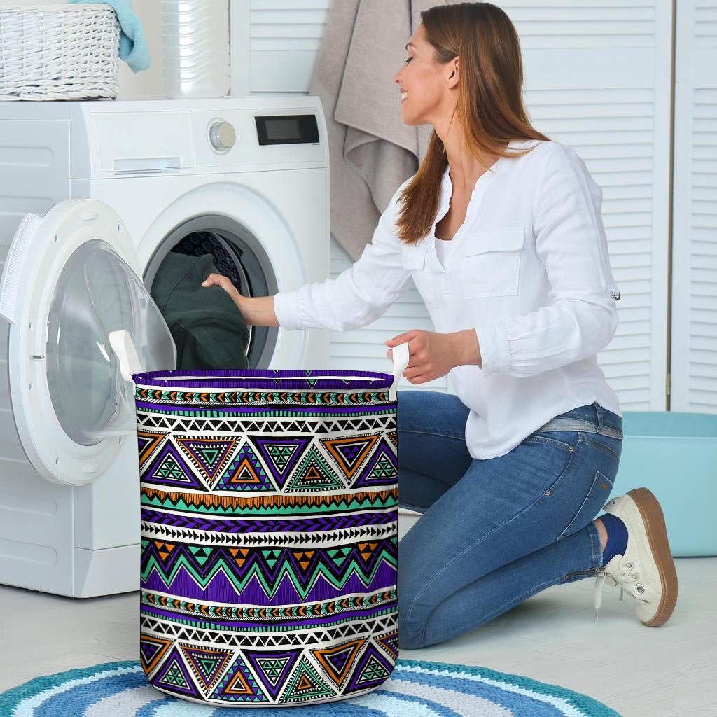 Neon Color Indian Aztec Doodle Laundry Basket-grizzshop