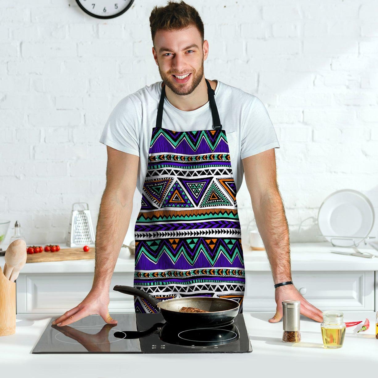 Neon Color Indian Aztec Doodle Men's Apron-grizzshop