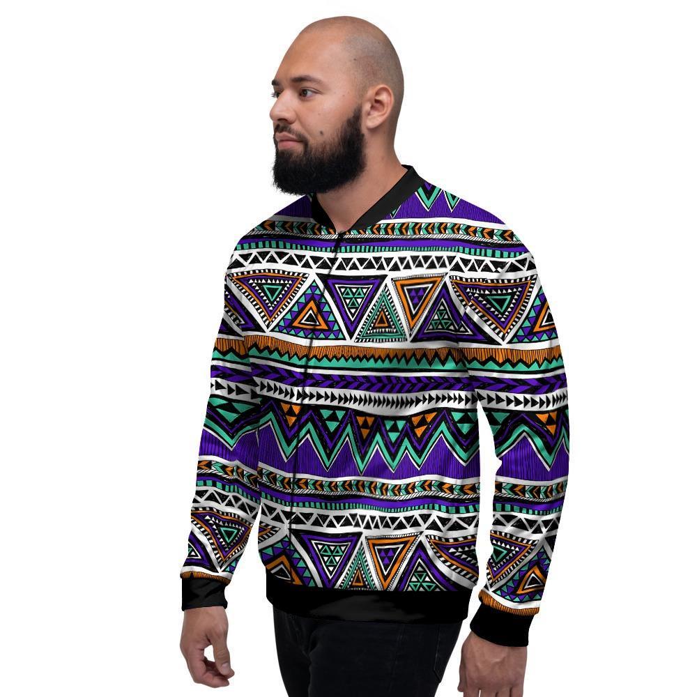 Neon Color Indian Aztec Doodle Men's Bomber Jacket-grizzshop