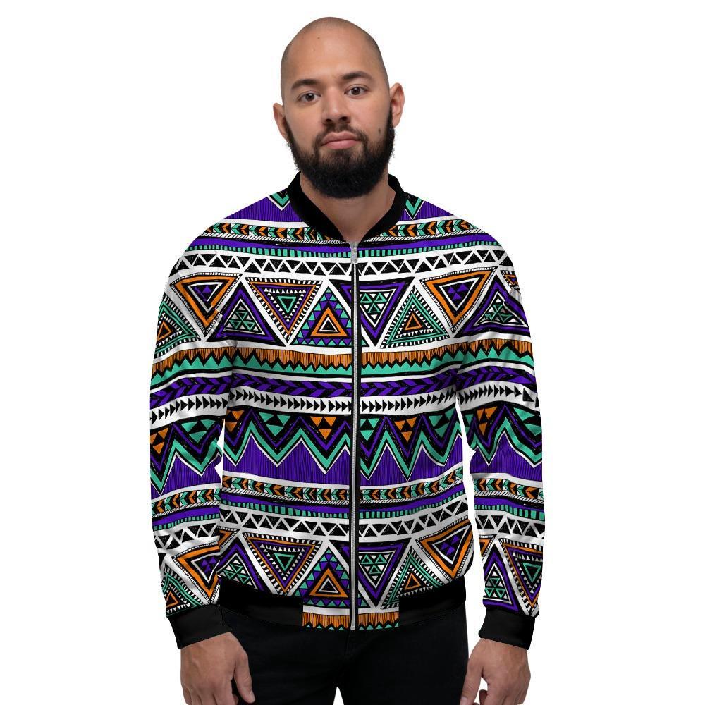 Neon Color Indian Aztec Doodle Men's Bomber Jacket-grizzshop