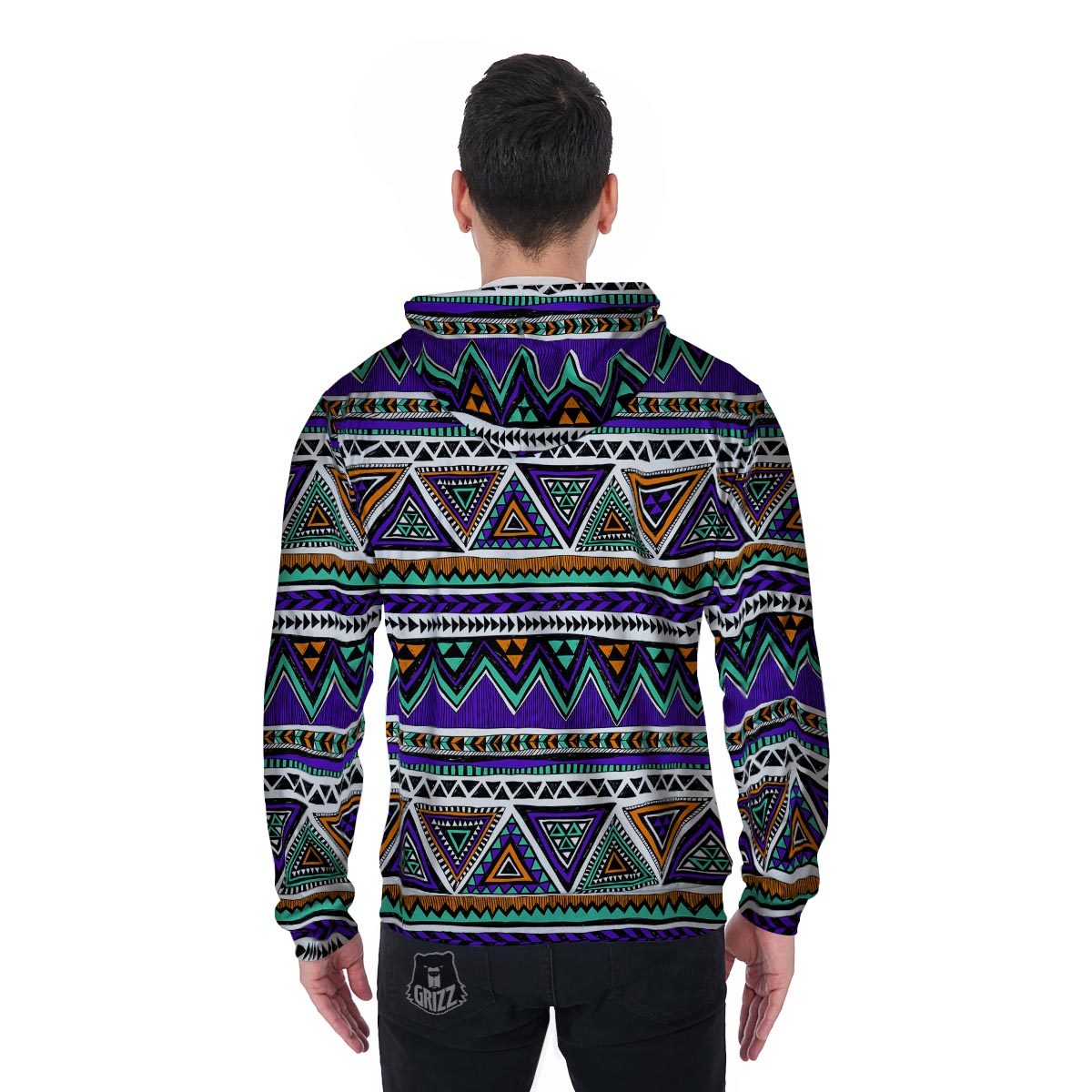 Neon Color Indian Aztec Doodle Men's Zip Up Hoodie-grizzshop