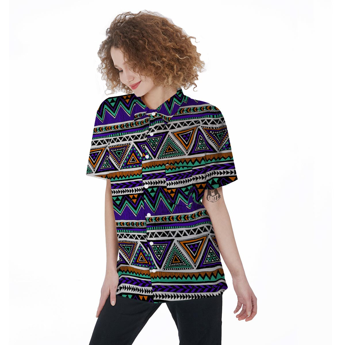 Neon Color Indian Aztec Doodle Women's Short Sleeve Shirts-grizzshop