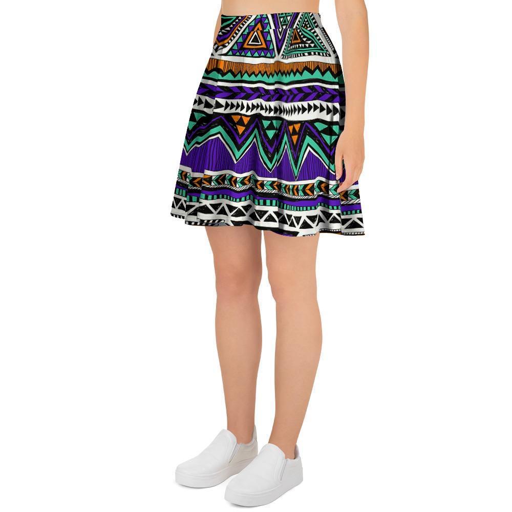 Neon Color Indian Aztec Doodle Women's Skirt-grizzshop