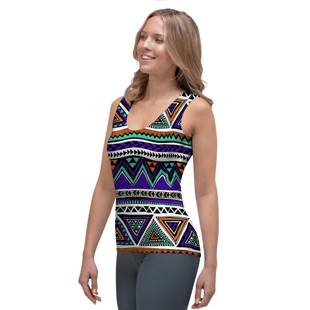 Neon Color Indian Aztec Doodle Women's Tank Top-grizzshop