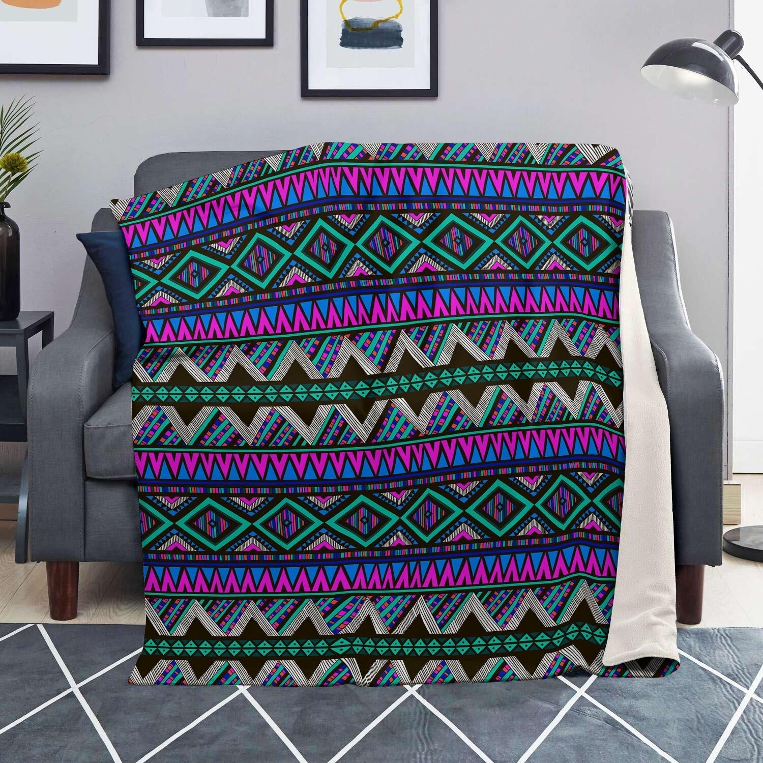 Neon Color Indian Aztec Trippy Blanket-grizzshop