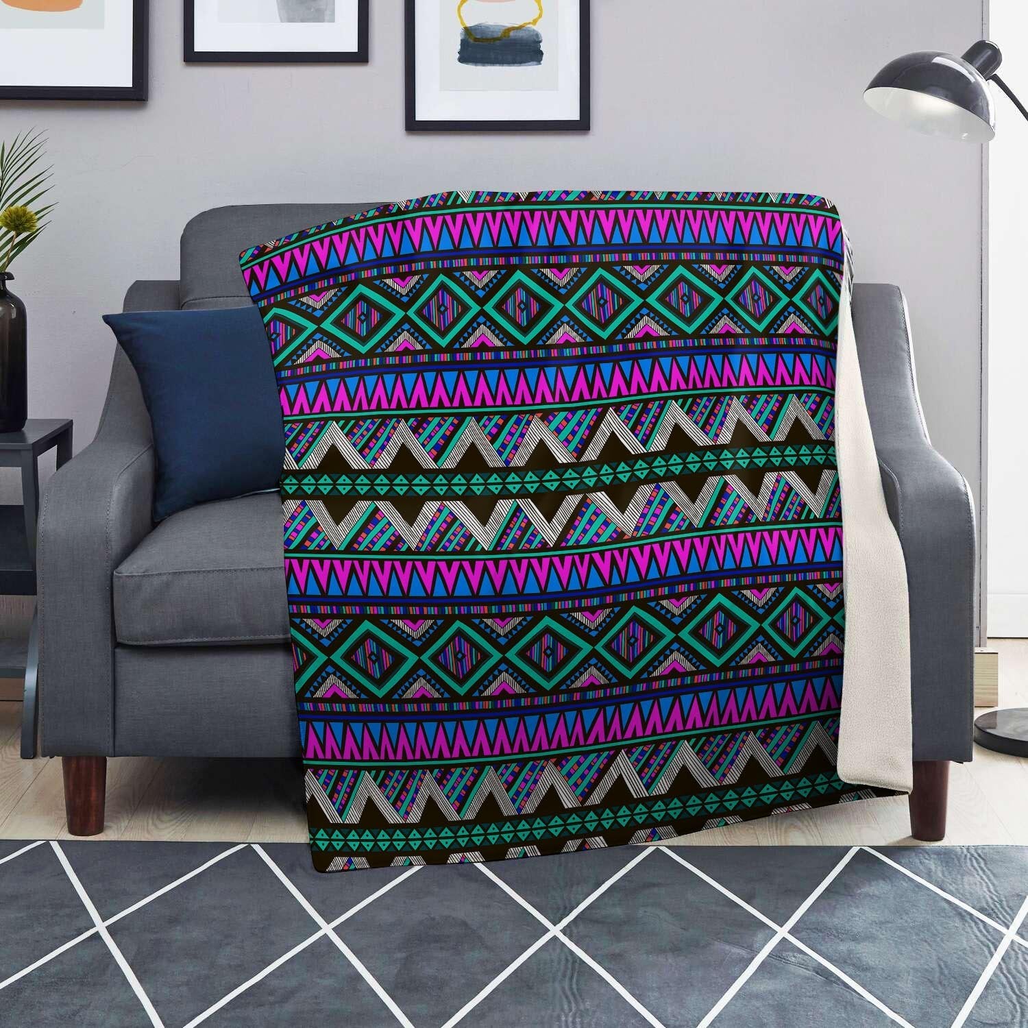 Neon Color Indian Aztec Trippy Blanket-grizzshop