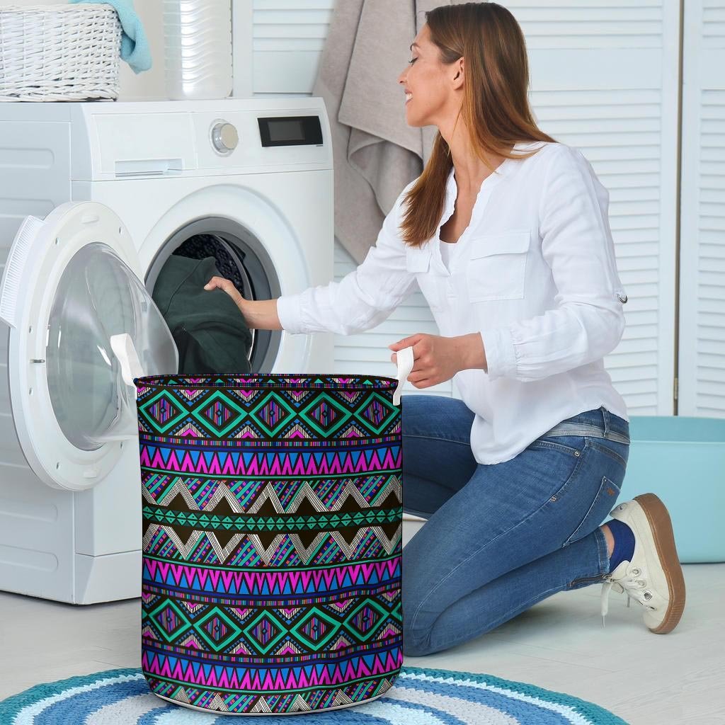 Neon Color Indian Aztec Trippy Laundry Basket-grizzshop