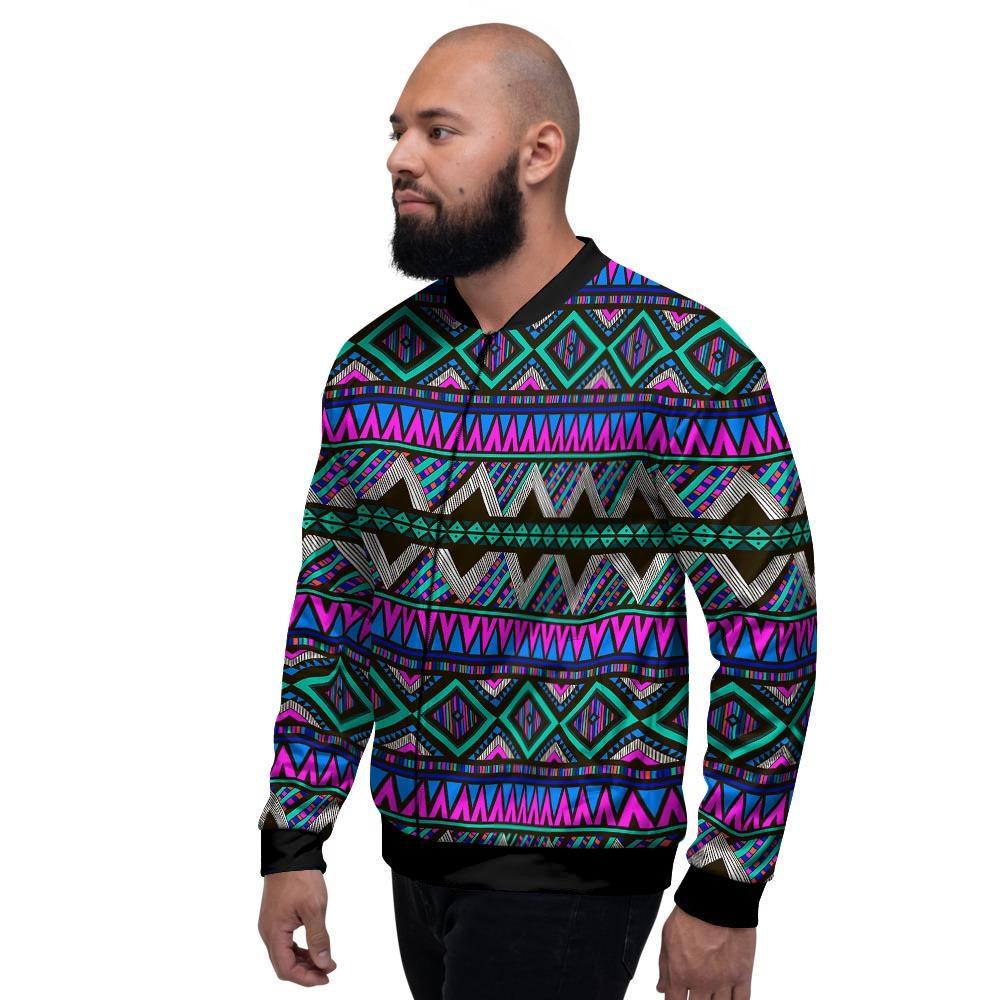 Neon Color Indian Aztec Trippy Men's Bomber Jacket-grizzshop
