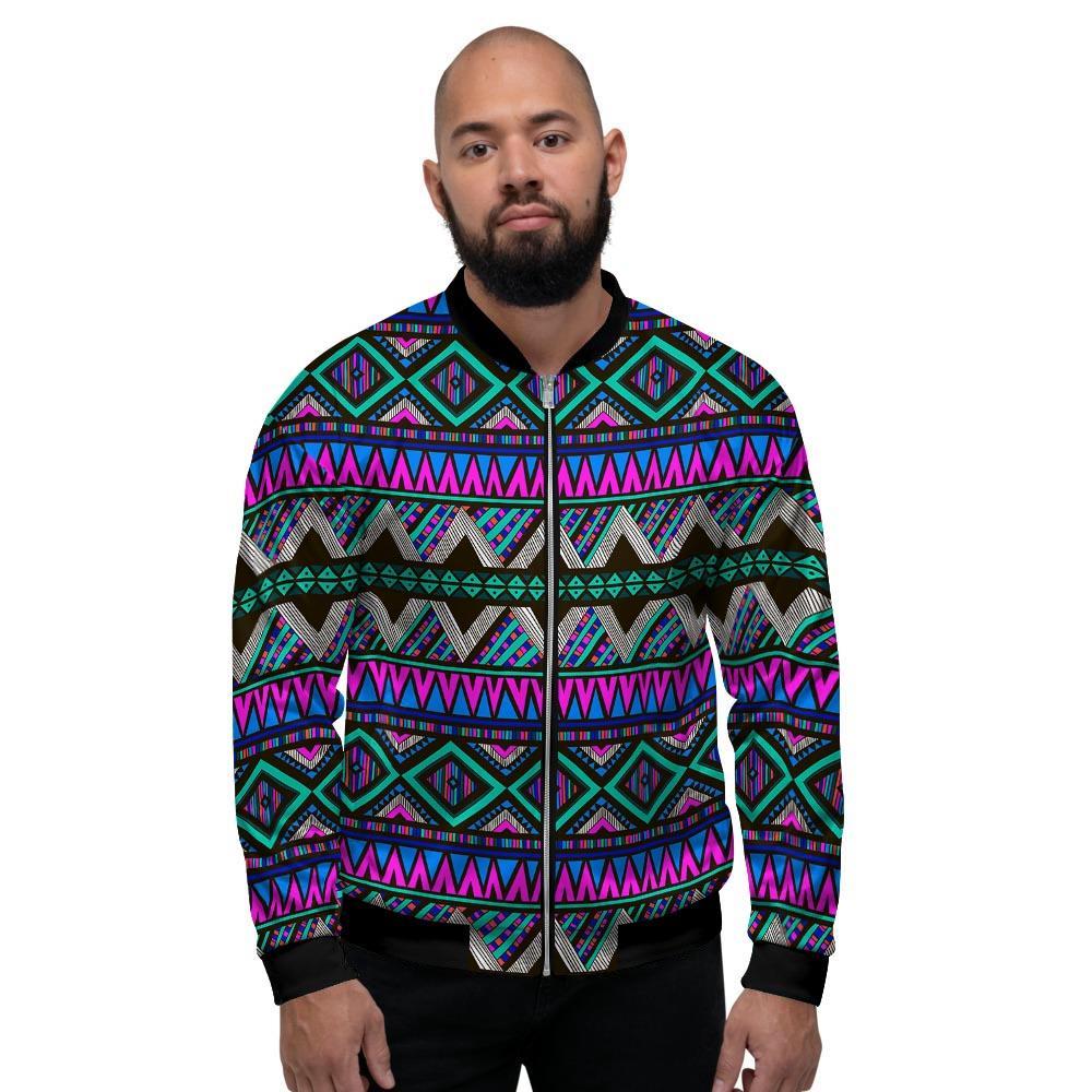 Neon Color Indian Aztec Trippy Men's Bomber Jacket-grizzshop