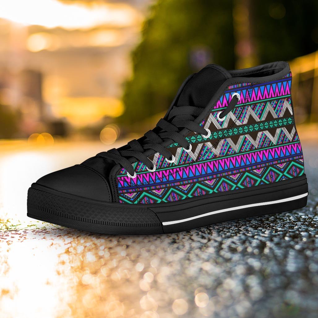 Neon Color Indian Aztec Trippy Women's High Top Shoes-grizzshop
