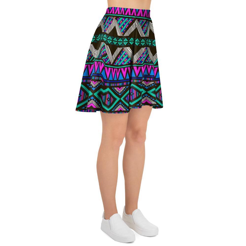 Neon Color Indian Aztec Trippy Women's Skirt-grizzshop