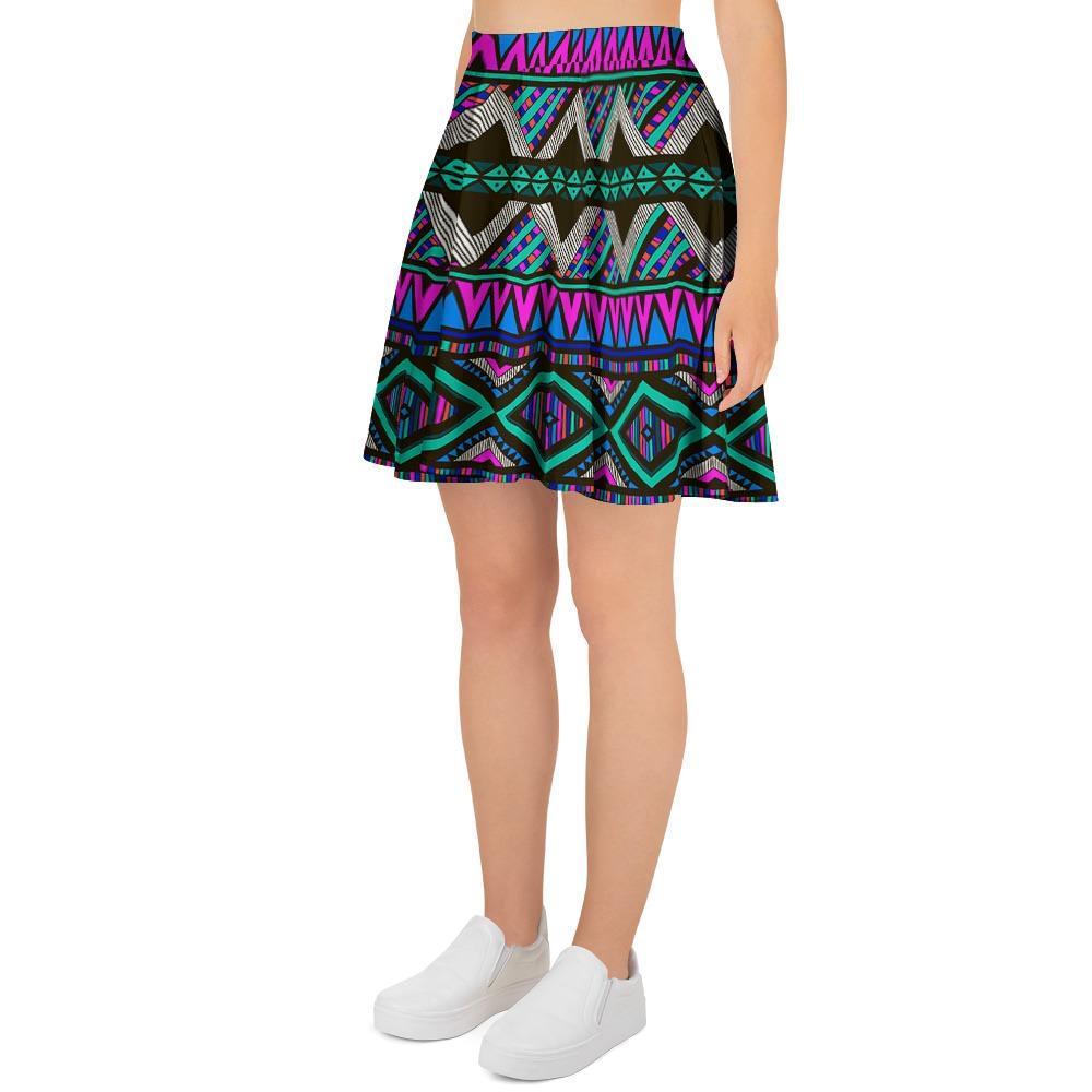 Neon Color Indian Aztec Trippy Women's Skirt-grizzshop