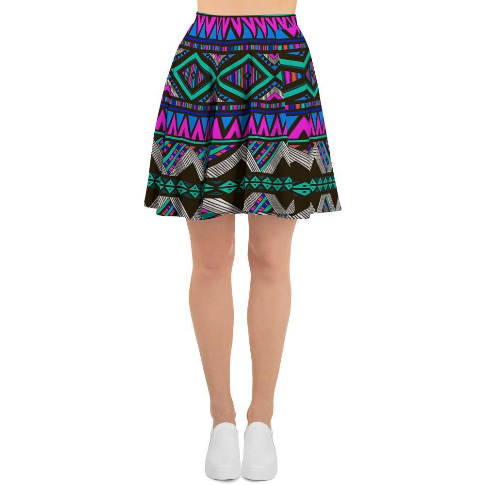 Neon Color Indian Aztec Trippy Women's Skirt-grizzshop