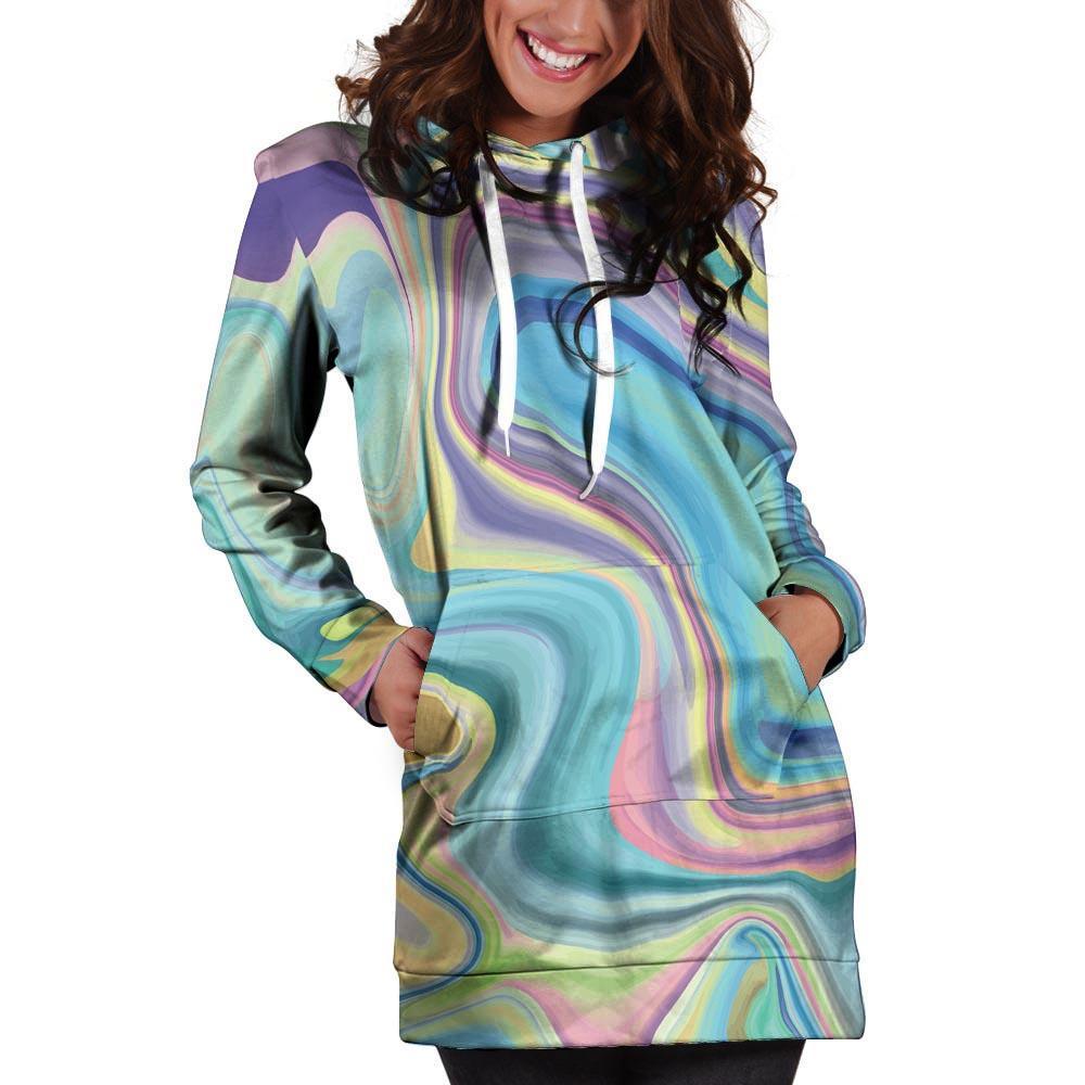 Neon Color Marble Hoodie Dress-grizzshop