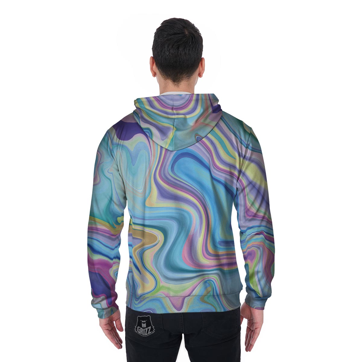 Neon Color Marble Men's Zip Up Hoodie-grizzshop