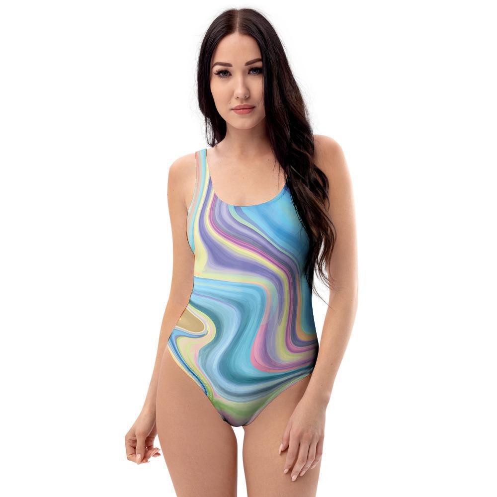 Neon Color Marble One Piece Swimsuite-grizzshop