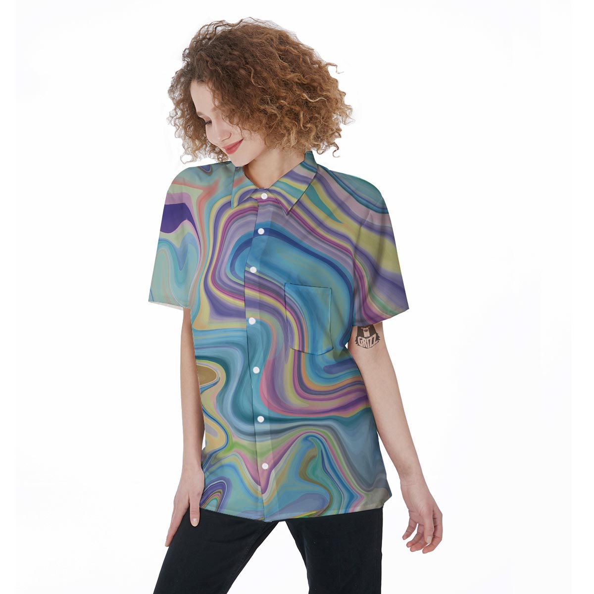 Neon Color Marble Women's Short Sleeve Shirts-grizzshop