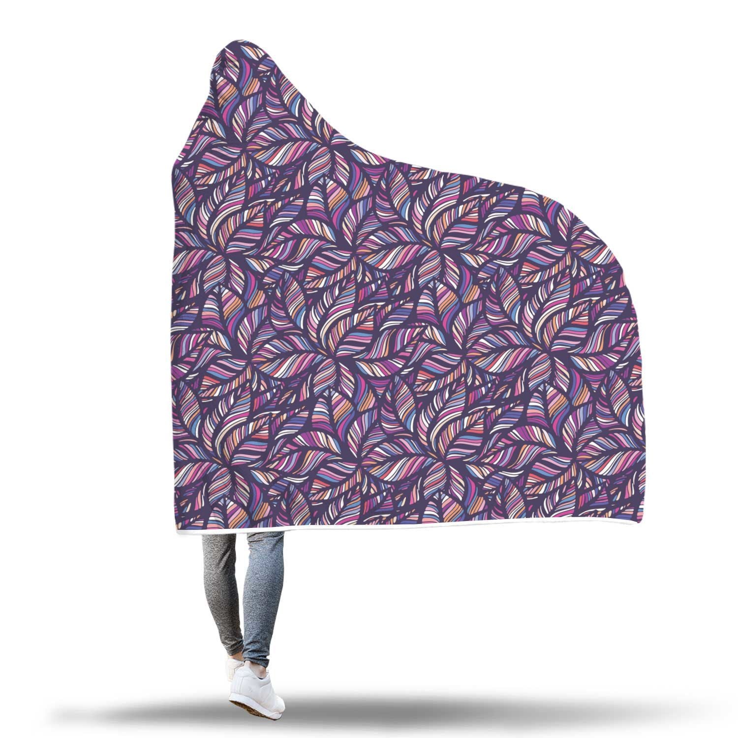 Neon Floral Tropical Hawaiian Palm Leaves Pattern Print Hooded Blanket-grizzshop