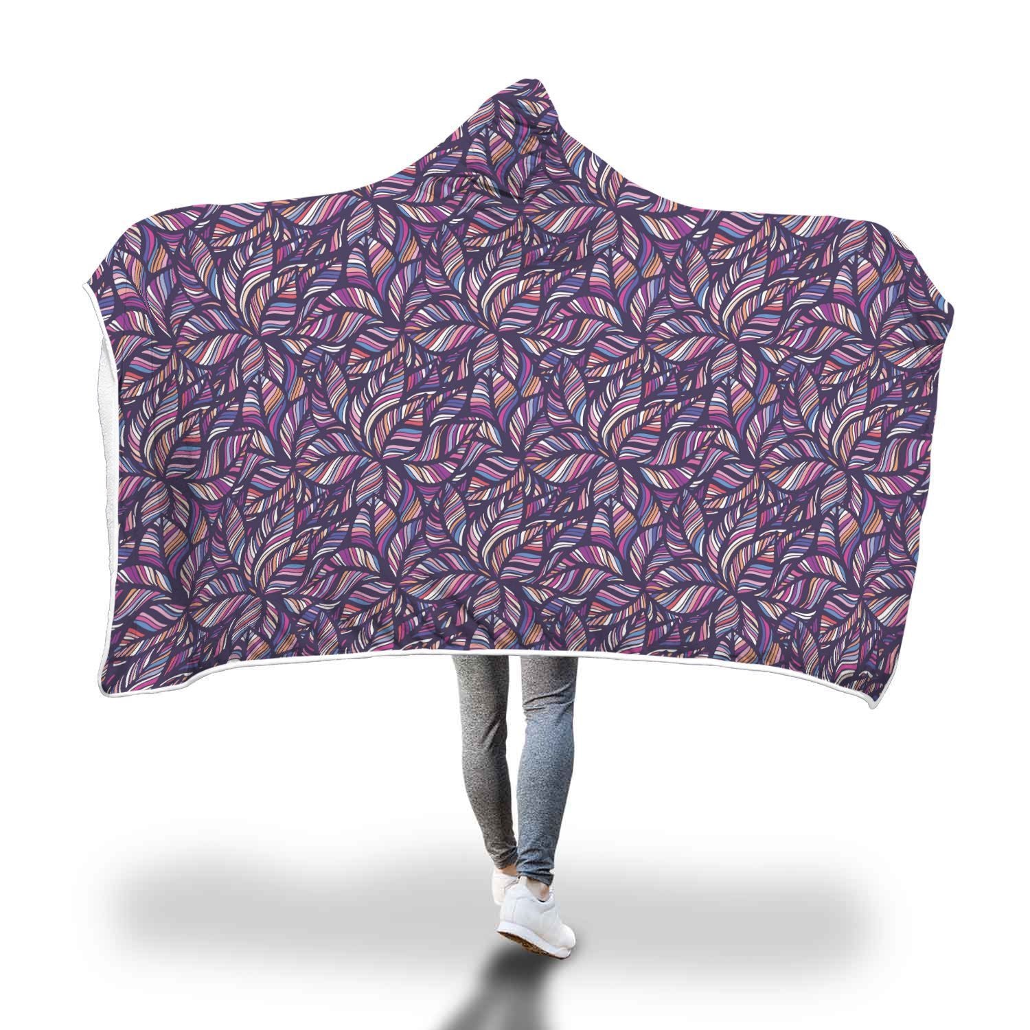Neon Floral Tropical Hawaiian Palm Leaves Pattern Print Hooded Blanket-grizzshop