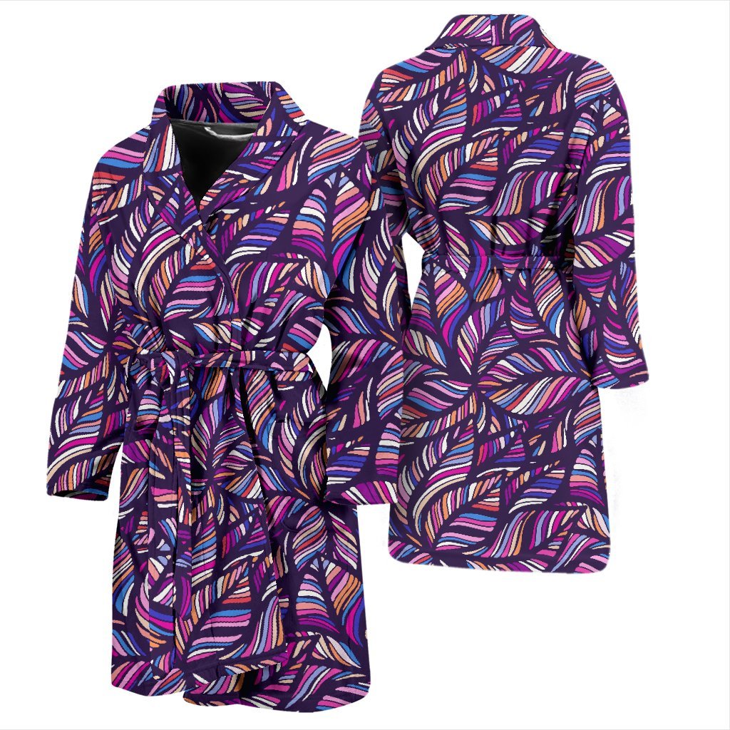 Neon Floral Tropical Hawaiian Palm Leaves Pattern Print Men Long Robe-grizzshop