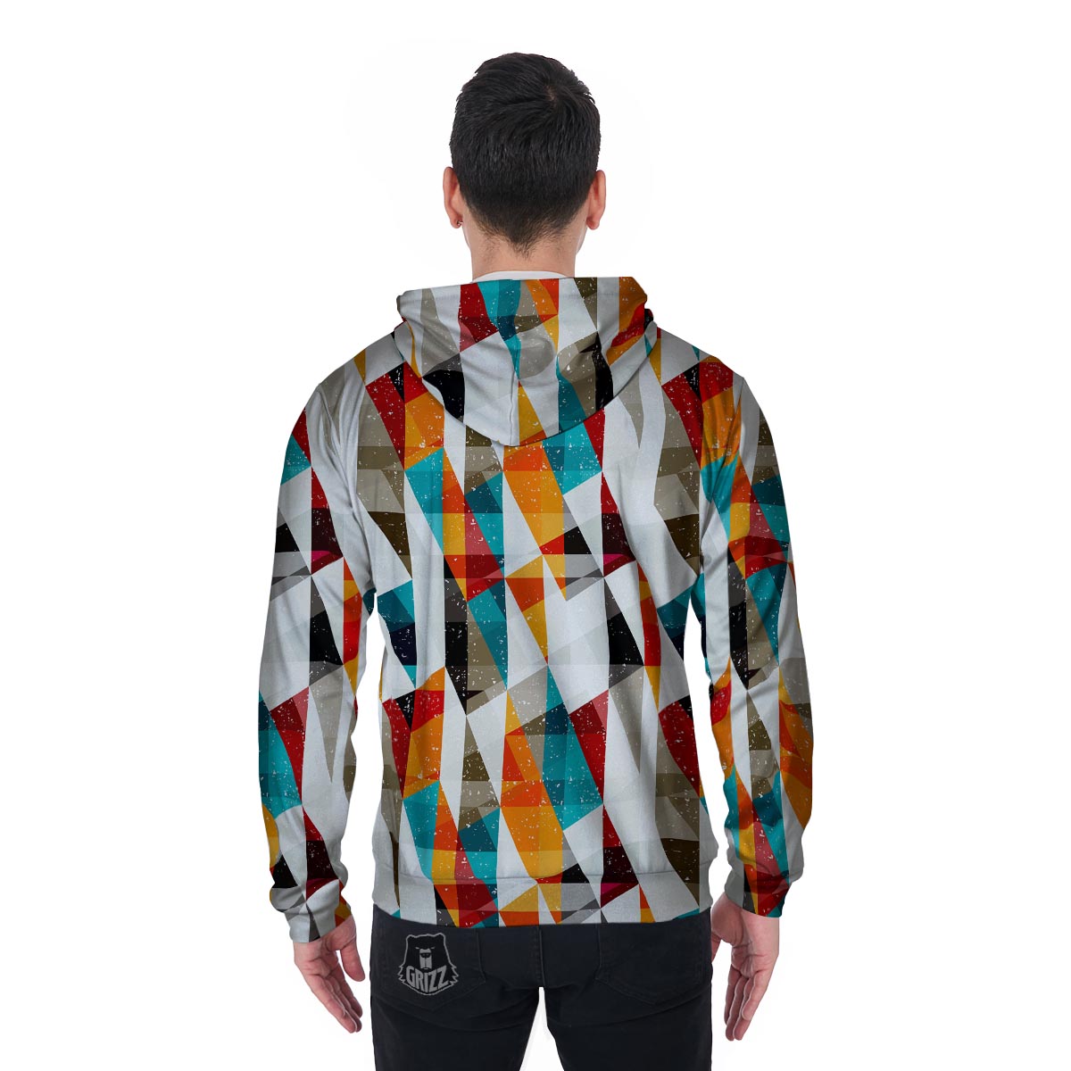 Neon Geometric Men's Zip Up Hoodie-grizzshop