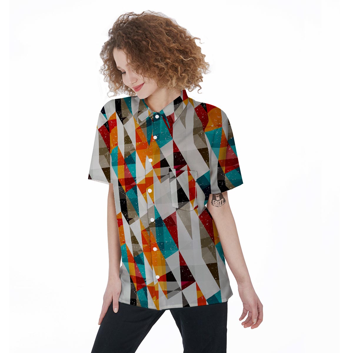 Neon Geometric Women's Short Sleeve Shirts-grizzshop