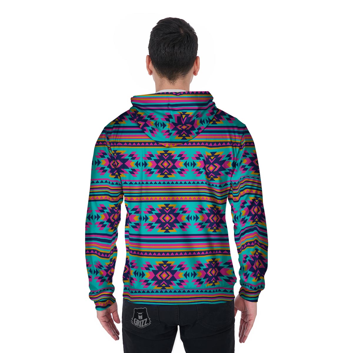 Neon Indian Aztec Abstract Art Print Men's Zip Up Hoodie-grizzshop