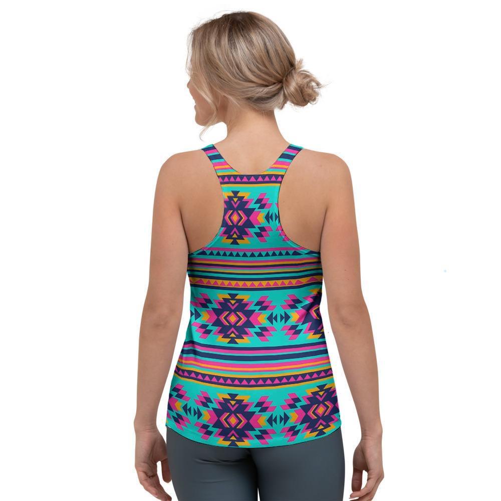 Neon Indian Aztec Abstract Art Print Women's Racerback Tank Top-grizzshop