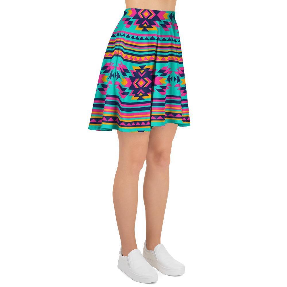 Neon Indian Aztec Abstract Art Print Women's Skirt-grizzshop