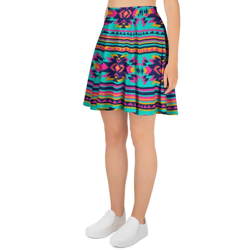 Neon Indian Aztec Abstract Art Print Women's Skirt-grizzshop
