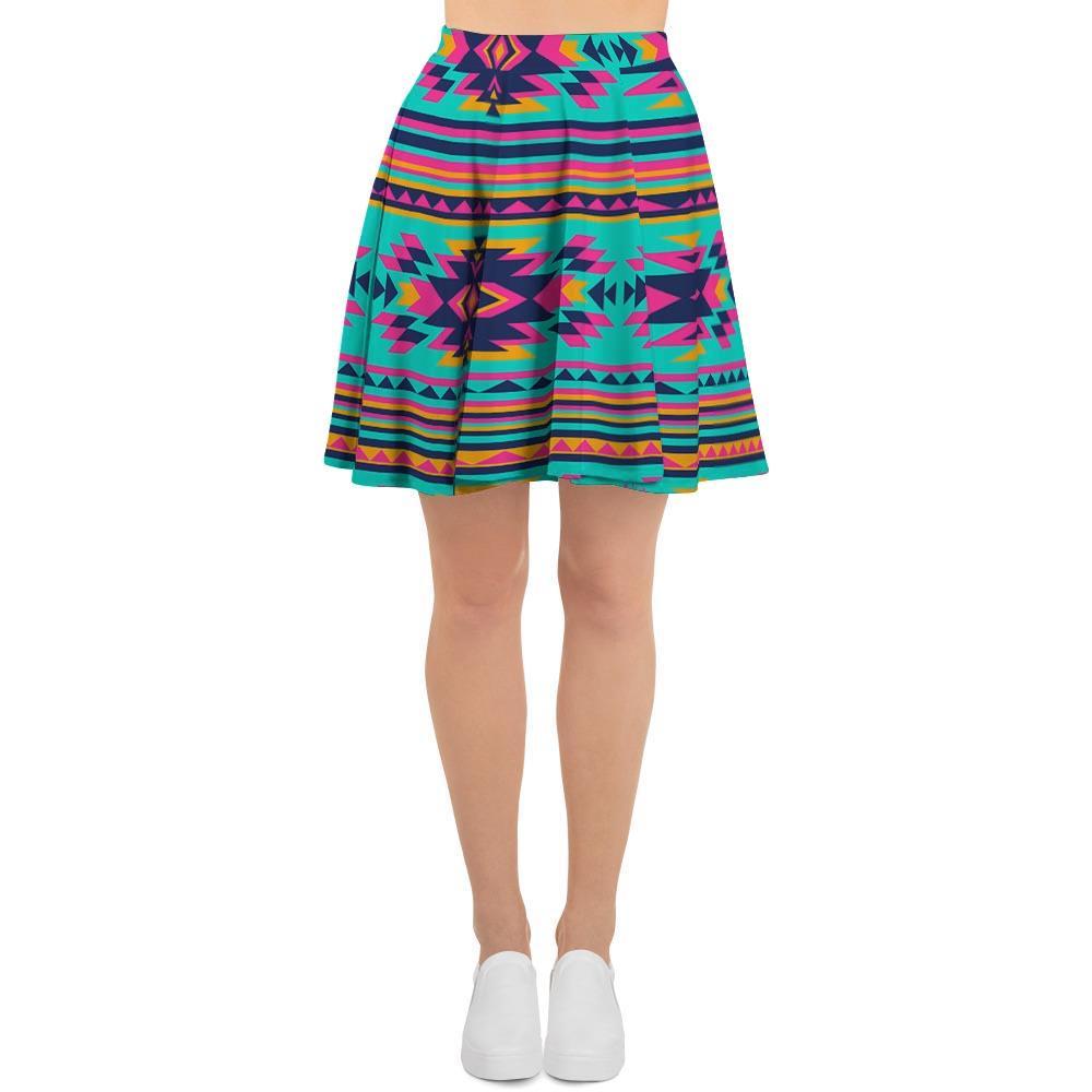 Neon Indian Aztec Abstract Art Print Women's Skirt-grizzshop