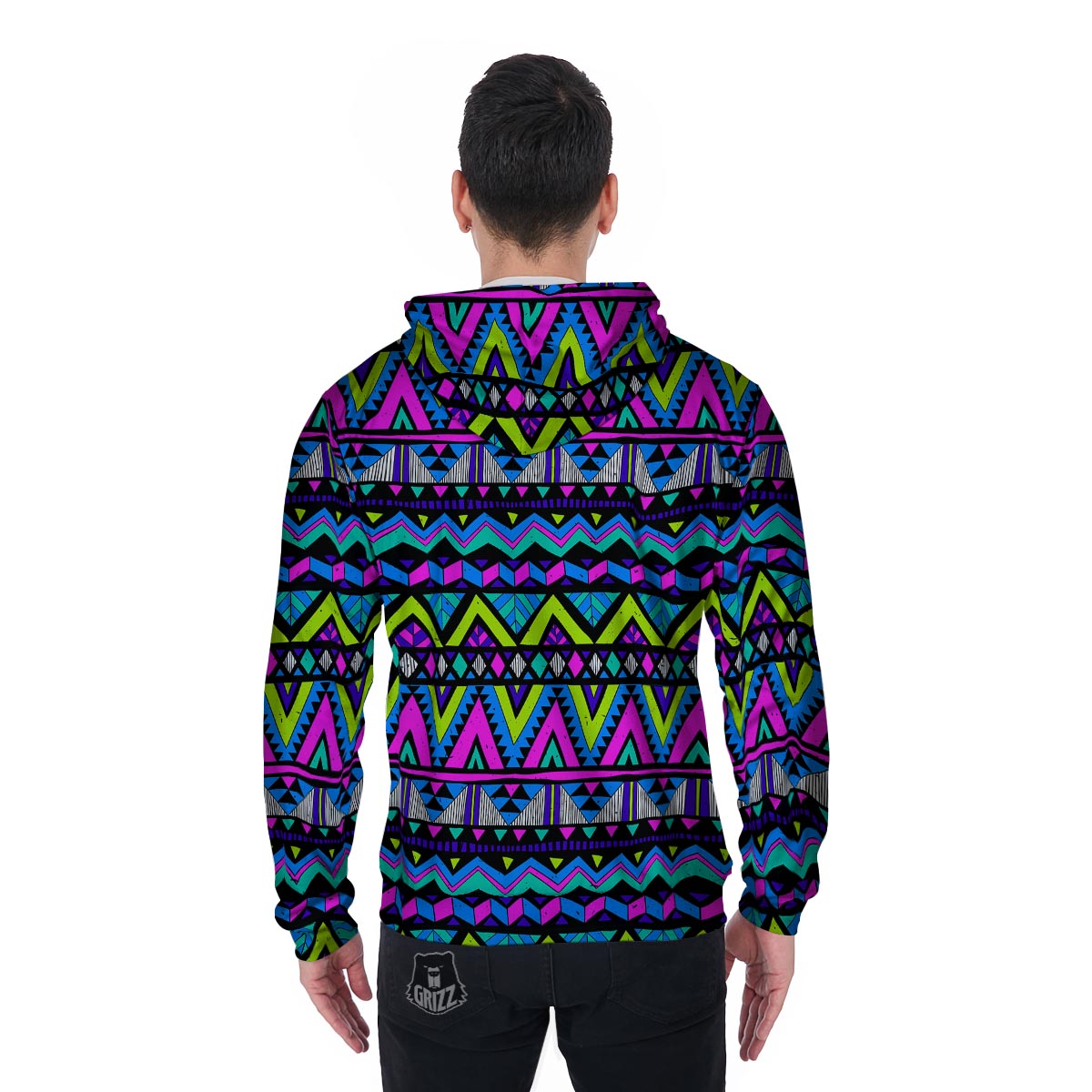 Neon Indian Aztec Doodle Men's Zip Up Hoodie-grizzshop