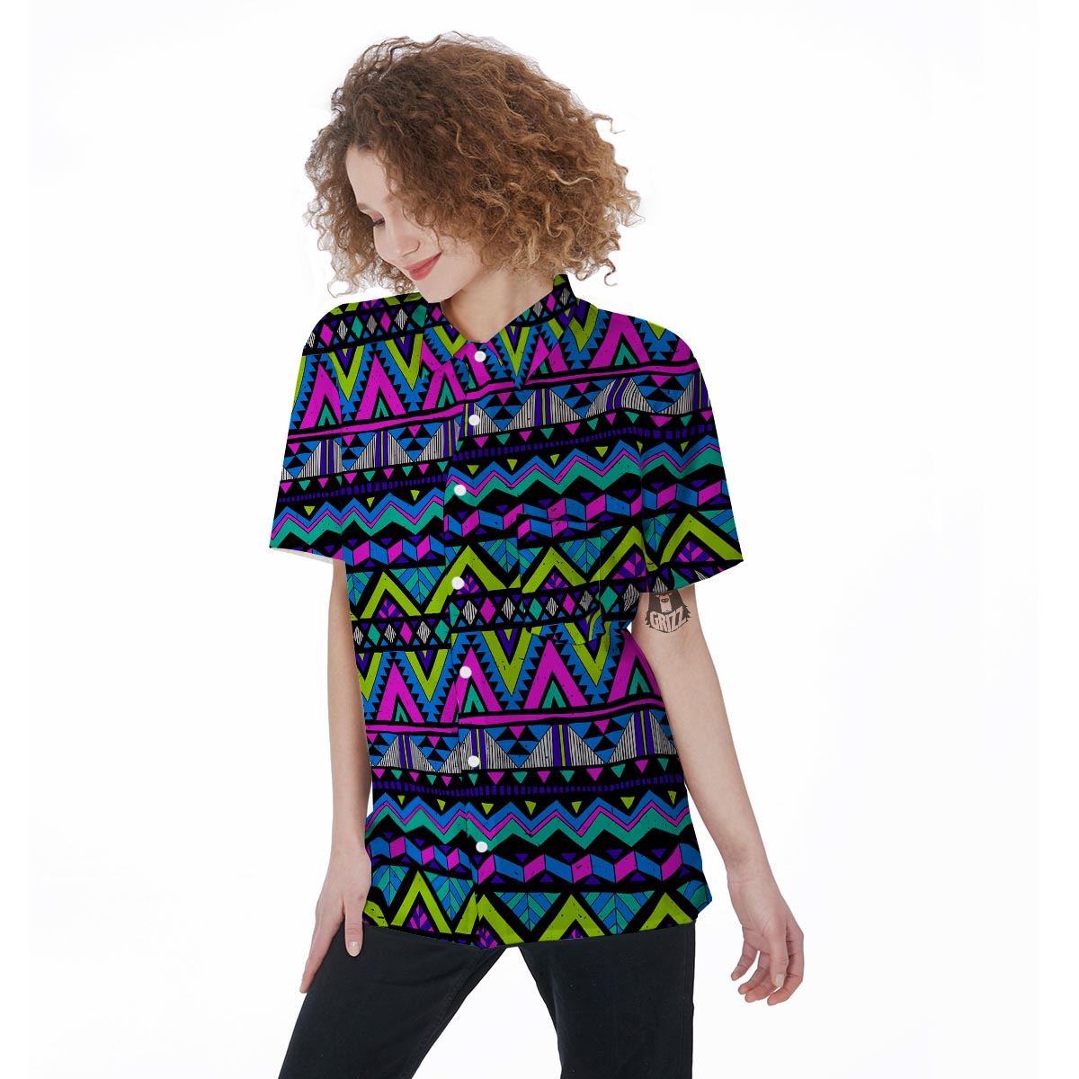 Neon Indian Aztec Doodle Women's Short Sleeve Shirts-grizzshop