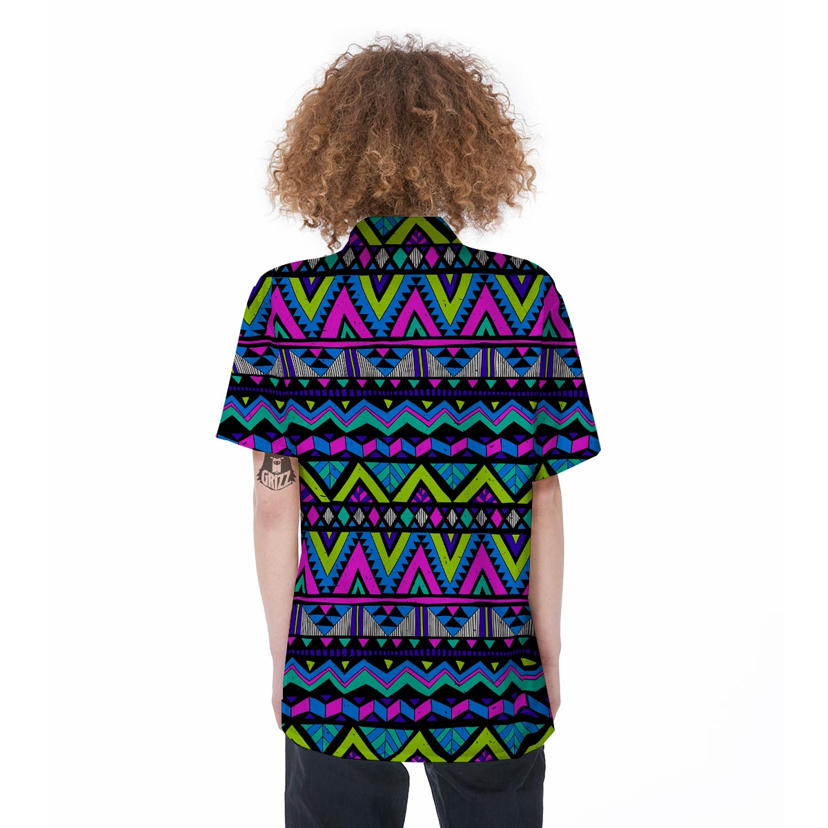 Neon Indian Aztec Doodle Women's Short Sleeve Shirts-grizzshop