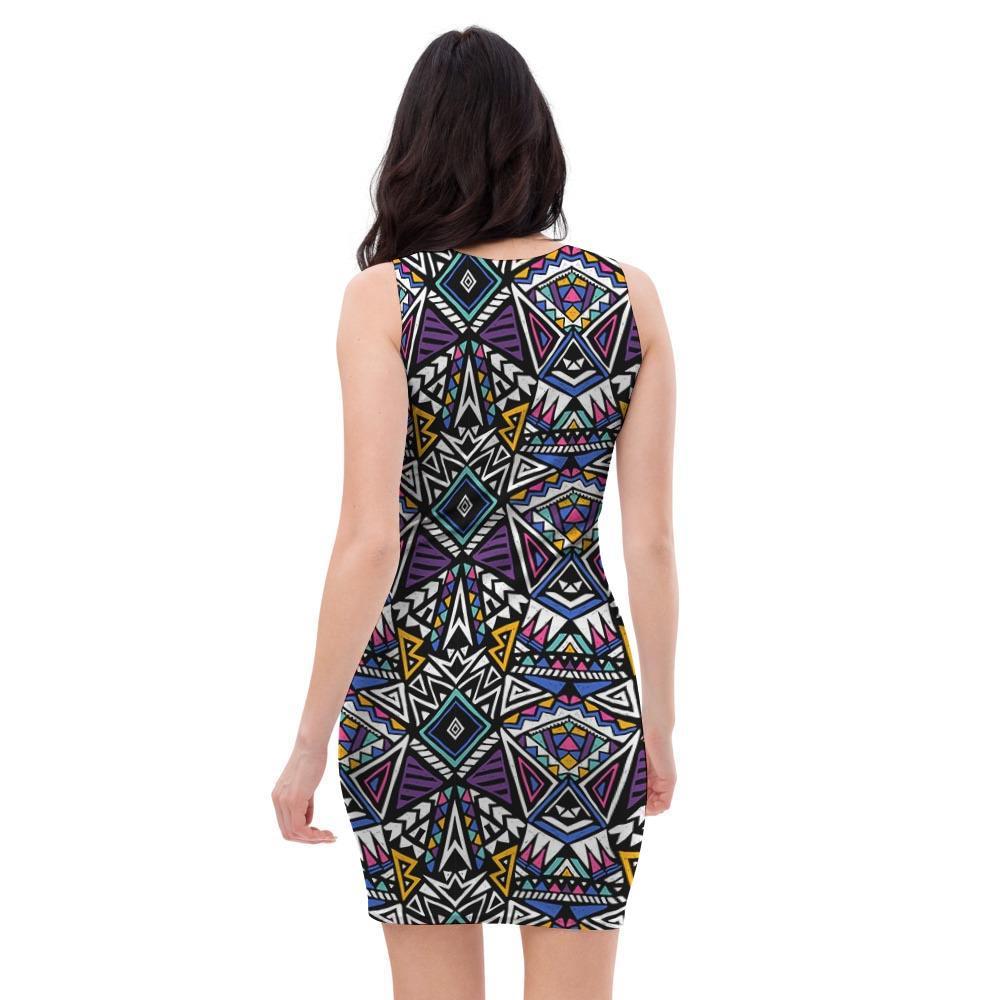 Neon Indian Aztec Triangles Abstract Geometric Art Bodycon Dress-grizzshop