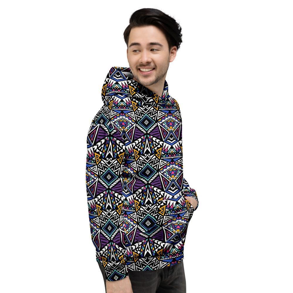 Neon Indian Aztec Triangles Abstract Geometric Art Men's Hoodie-grizzshop